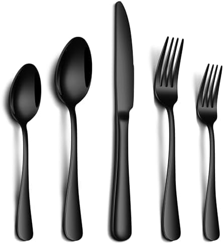 20 Piece Black Silverware Set, Stainless Steel Flatware Set for 4 Food Grade Cutlery Utensil Set Include Knife Fork Spoon Mirror Polished Dishwasher Safe - Image 2