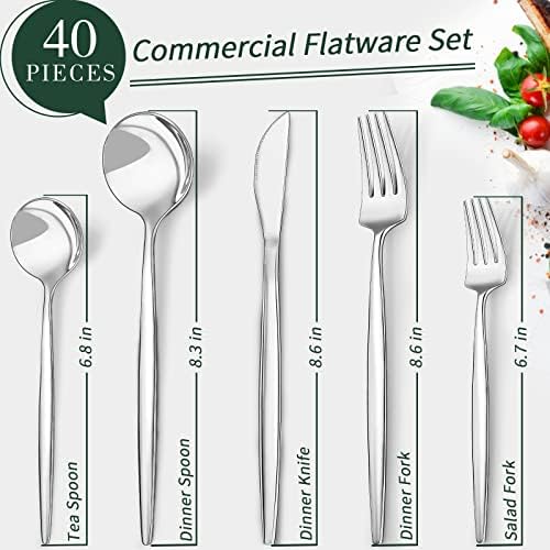 40-Piece Silverware Set for 8, CEKEE Stainless Steel Flatware Cutlery Set Included Knife Spoon and Fork, Kitchen Utensils Set for Home Hotel Wedding Restaurant - Mirror Polished & Dishwasher Safe - Image 7