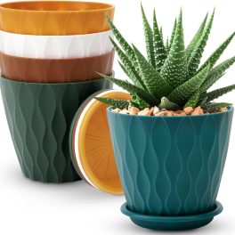 6 inch Plant Pots, 5 Pack Flower Pots Outdoor Indoor, Planters with Drainage Holes and Tray Saucers(Multicolor)