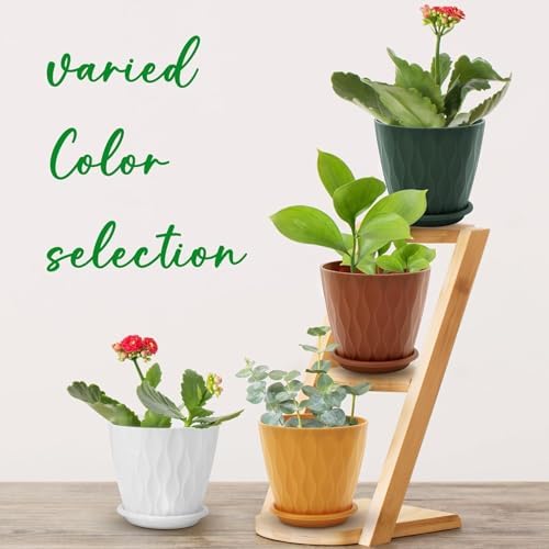 6 inch Plant Pots, 5 Pack Flower Pots Outdoor Indoor, Planters with Drainage Holes and Tray Saucers(Multicolor) - Image 6