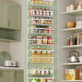 8-Tier Adjustable Over the Door Pantry Organizer with 2 Sets Hooks Fits Most Doors, Hanging Spice Rack for Pantry Door Organizer And Storage, White
