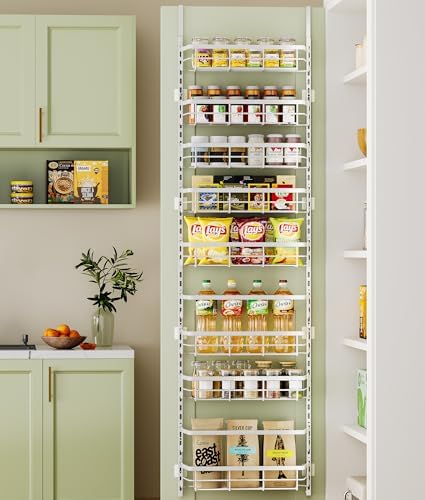 8-Tier Adjustable Over the Door Pantry Organizer with 2 Sets Hooks Fits Most Doors, Hanging Spice Rack for Pantry Door Organizer And Storage, White - Image 3