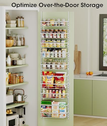 8-Tier Adjustable Over the Door Pantry Organizer with 2 Sets Hooks Fits Most Doors, Hanging Spice Rack for Pantry Door Organizer And Storage, White - Image 4