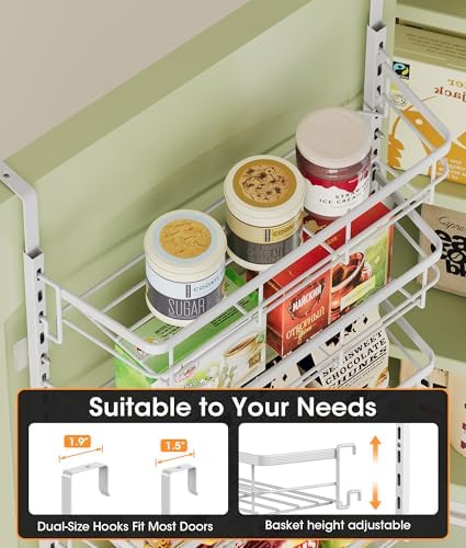 8-Tier Adjustable Over the Door Pantry Organizer with 2 Sets Hooks Fits Most Doors, Hanging Spice Rack for Pantry Door Organizer And Storage, White - Image 5