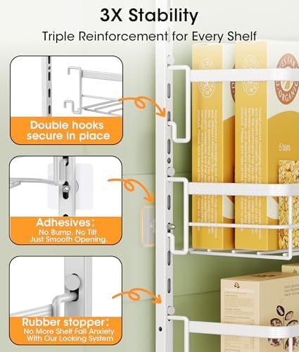 8-Tier Adjustable Over the Door Pantry Organizer with 2 Sets Hooks Fits Most Doors, Hanging Spice Rack for Pantry Door Organizer And Storage, White - Image 7