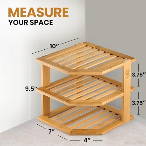 Cabinet Organizer Shelf - Bamboo Corner Rack for Kitchen Counter, Cabinet Space Saver for Plates, Dishes, Bowls, Bread - Pantry and Bathroom Storage or Countertop - Useful Home & Housewarming Gift - Image 4