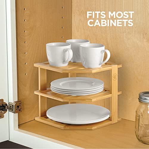 Cabinet Organizer Shelf - Bamboo Corner Rack for Kitchen Counter, Cabinet Space Saver for Plates, Dishes, Bowls, Bread - Pantry and Bathroom Storage or Countertop - Useful Home & Housewarming Gift - Image 5