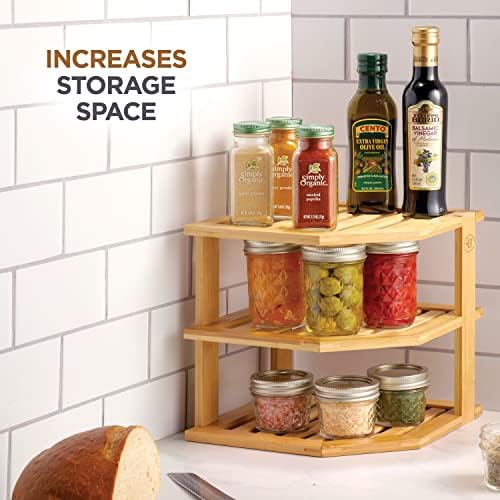 Cabinet Organizer Shelf - Bamboo Corner Rack for Kitchen Counter, Cabinet Space Saver for Plates, Dishes, Bowls, Bread - Pantry and Bathroom Storage or Countertop - Useful Home & Housewarming Gift - Image 6