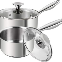 MICHELANGELO Stainless Steel Saucepan Set 1Qt & 2Qt, Premium German Technology Sauce Pans 2 Piece, 18/10 Stainless Steel Sauce Pan Set, Induction Compatible
