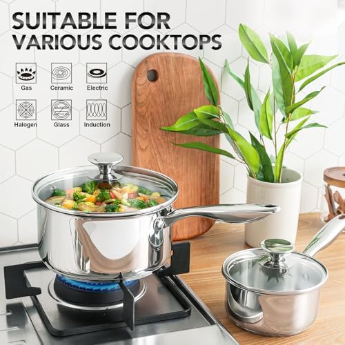 MICHELANGELO Stainless Steel Saucepan Set 1Qt & 2Qt, Premium German Technology Sauce Pans 2 Piece, 18/10 Stainless Steel Sauce Pan Set, Induction Compatible - Image 4