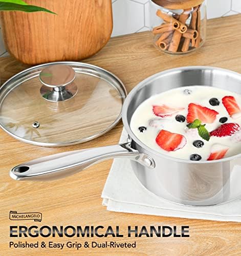 MICHELANGELO Stainless Steel Saucepan Set 1Qt & 2Qt, Premium German Technology Sauce Pans 2 Piece, 18/10 Stainless Steel Sauce Pan Set, Induction Compatible - Image 5